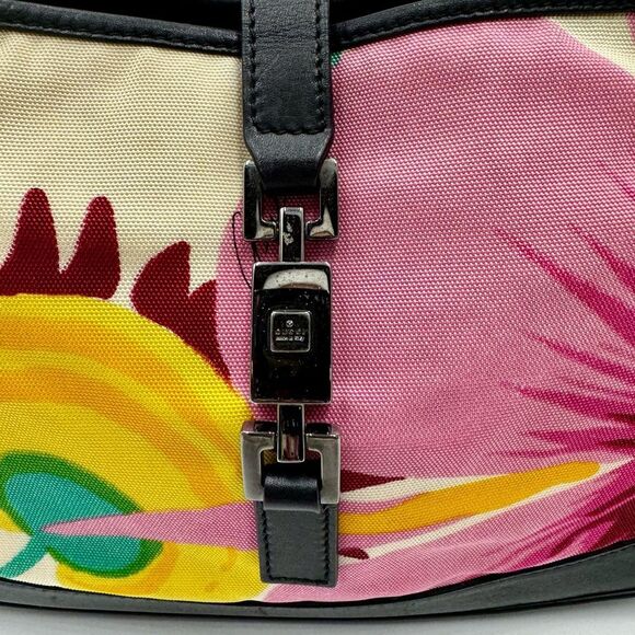 Auth Tom Ford for Gucci Small Floral Nylon Print Black Leather Trim Jackie Bag - Picture 2 of 16